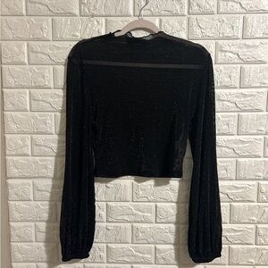 Lulu's Black Shimmer Long Sleeve Blouse